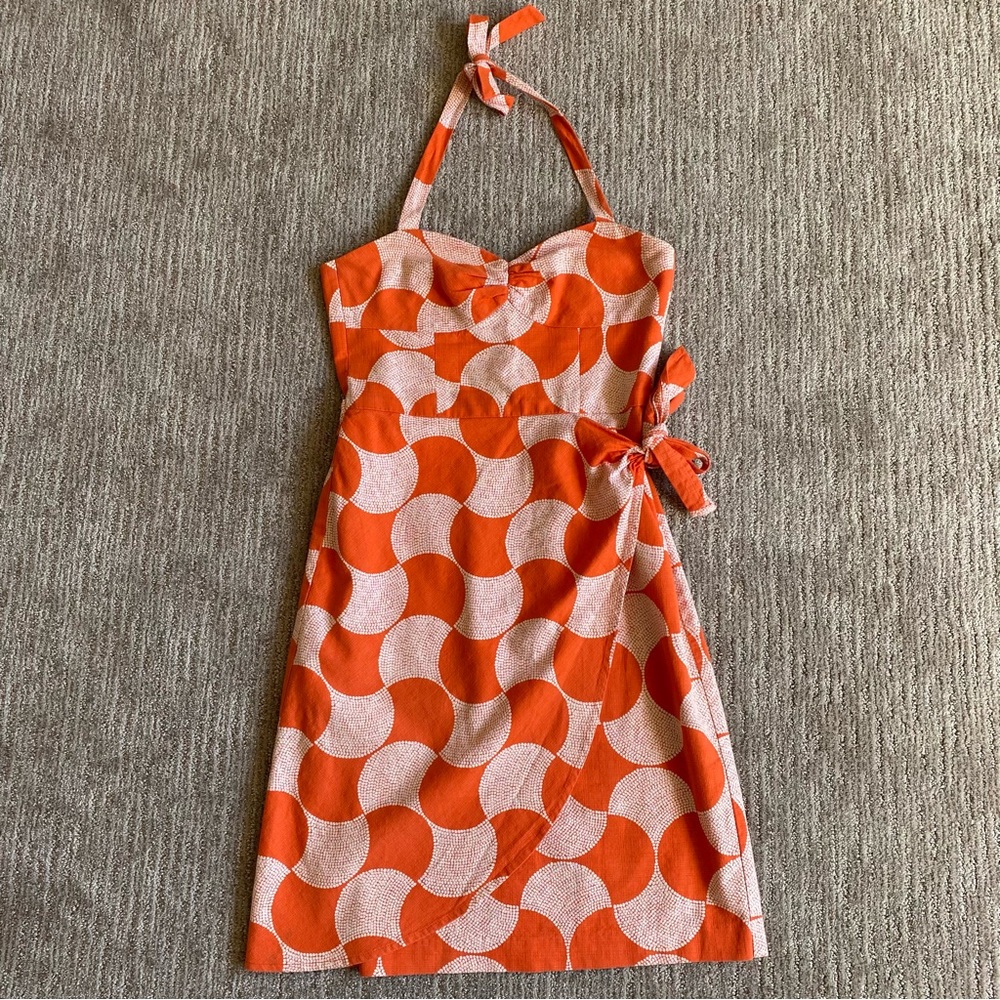 Trina Turk Retro Orange Halter Top Orange Faux Wrap Dress